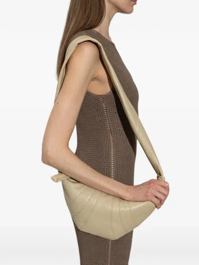 Lemaire Small Croissant Knotted Leather Shoulder Bag In White