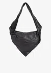 Lemaire Triangular Black Lambskin Crossbody Bag With Padded Strap In Brown