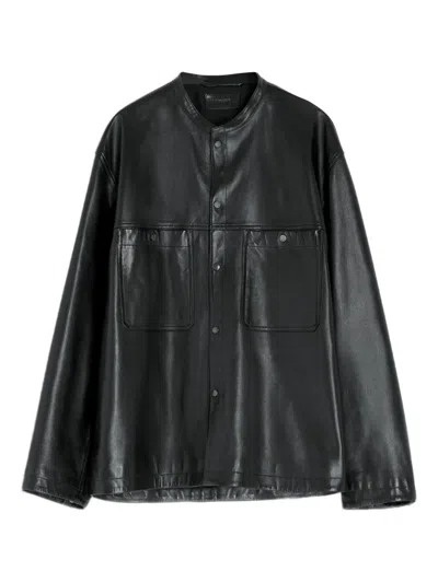 Lemaire Snap-closure Patch-pocket Leather Overshirt In Black