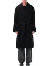 Lemaire Wool And Alpaca Long Coat With Belt In Black