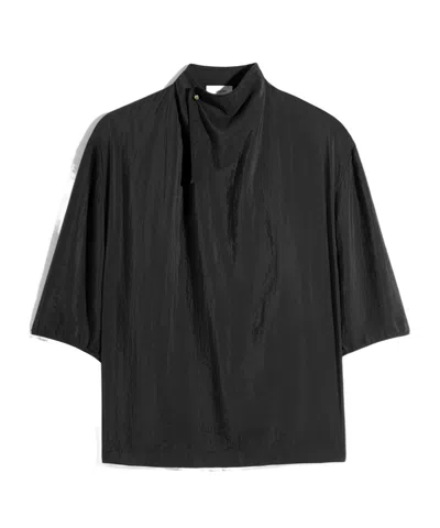Lemaire Soft Collar Top In Dry Silk In Black