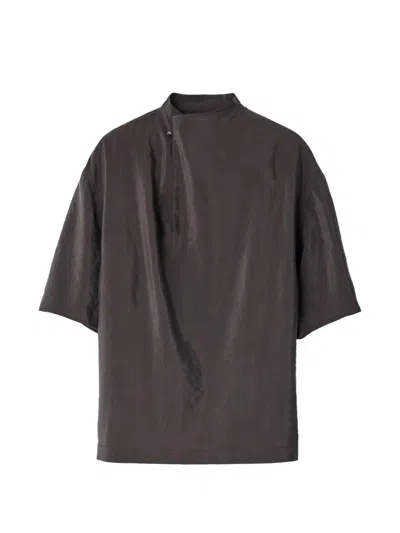 Lemaire Soft Collar Top In Dry Silk In Brown
