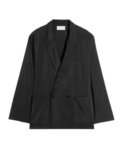 Lemaire Soft Double Breasted Jacket In Dry Silk In Black