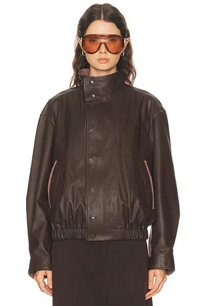 Lemaire Soft Leather Blouson Jacket In Brown