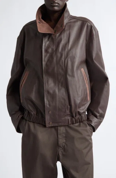Lemaire Soft Paper Leather Jacket In Chocolate