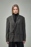 Lemaire Double-breasted Silk Blend Blazer In Brown
