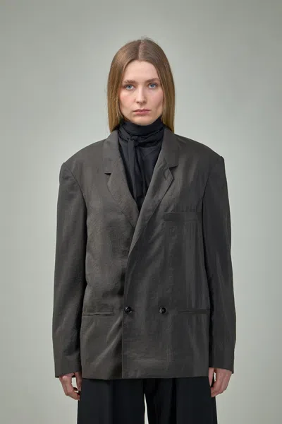 Lemaire Double-breasted Silk Blend Blazer In Brown