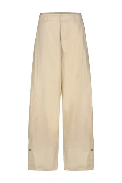 Lemaire Beige Silk Trousers In 243 Butter Milk