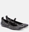 Lemaire Square Flat Leather Mary Jane Flats In Black