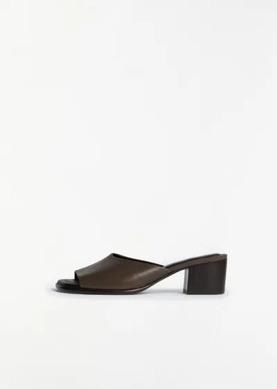 Lemaire Square Heeled Leather Mules In Brown