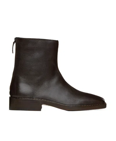 Lemaire Square-toe Leather Boots In Brown