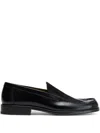 Lemaire Polished Black Calf Leather Loafers With Tonal Stitching In Black