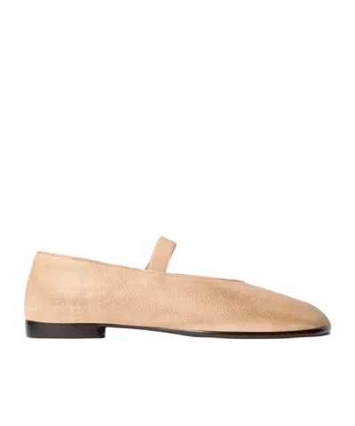 Lemaire Leather Glove Ballerinas Pointed Toe Strap In Neutral