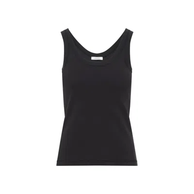 Lemaire Squid Ink Blue Cotton Ribbed Tank Top In Black