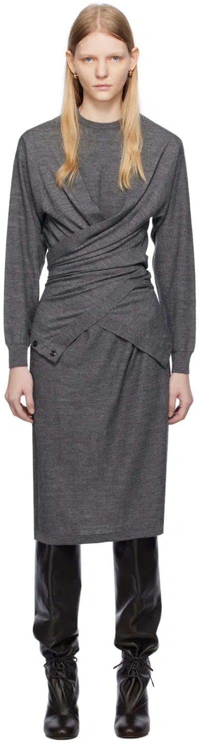 Lemaire Ssense Exclusive Gray Trompe L'œil Midi Dress In Mj099 Grey Melange