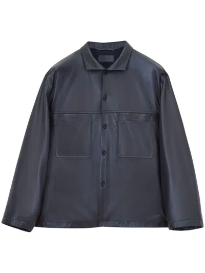 Lemaire Stand Collar Leather Jacket In Brown