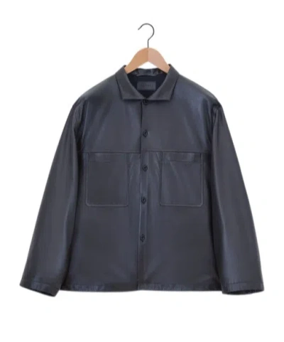 Lemaire Stand Collar Long Sleeved Leather Jacket In Black