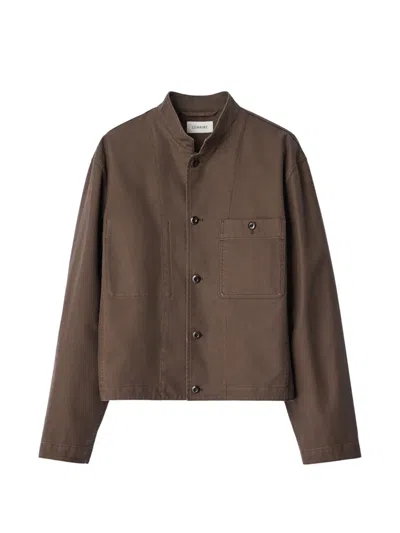 Lemaire Stand-collar Jacket In Heavy Cotton Twill In Animal Print