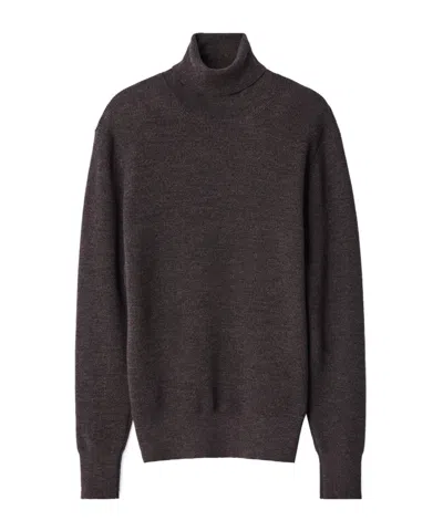 Lemaire Stand-collar Sweater In Fine Mouliné Merino Wool In Brown