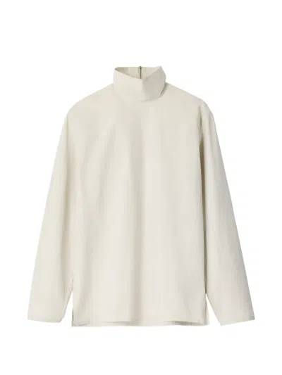 Lemaire Stand-collar Top In Light Cotton Chambray In White