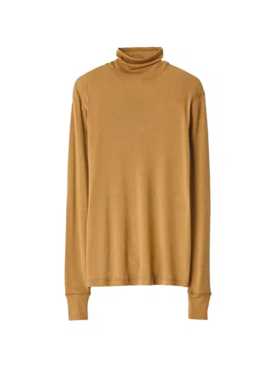 Lemaire Stand-collar Top In Wool And Silk Jersey In Brown