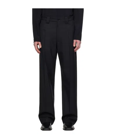 Lemaire Black Straight Trousers In Mu066 Marine Melange