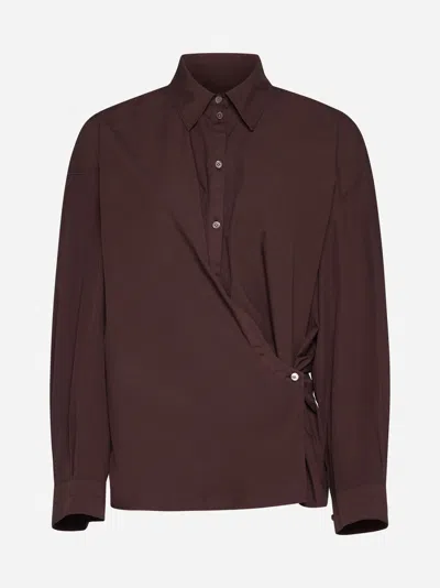 Lemaire Straight Collar Twisted Cotton Shirt In Cocoa Bean
