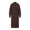 Lemaire Silk Midi Dress With Wrap-style Front And Shirt Collar In Brown