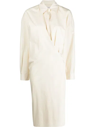 Lemaire Off-white Straight Collar Twisted Midi Dress In Neutrals