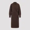 Lemaire Silk Midi Dress With Wrap-style Front And Shirt Collar In Brown