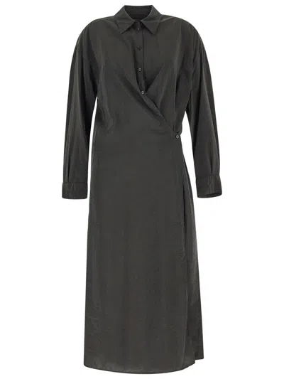 Lemaire Straight Collar Twisted Dress In Brown