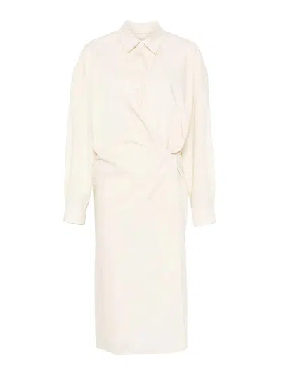 Lemaire Straight Collar Twisted Dress In Neutral
