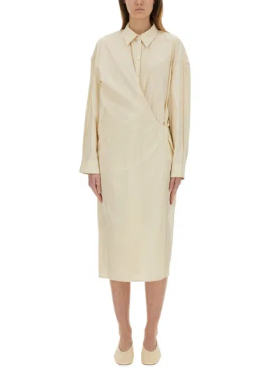 Lemaire "straight Collar Twisted" Dress In White