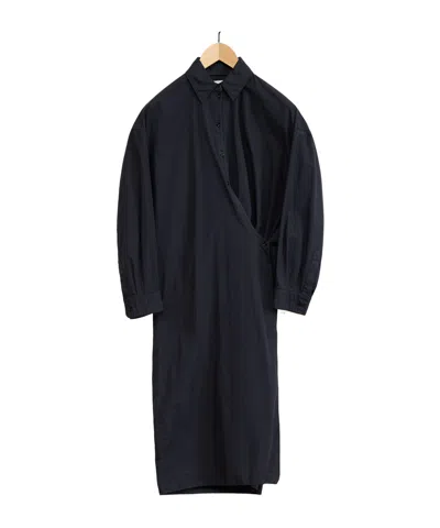Lemaire Straight-collar Twisted Midi Dress In Black