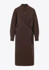 Lemaire Straight Collar Twisted Midi Dress In Brown