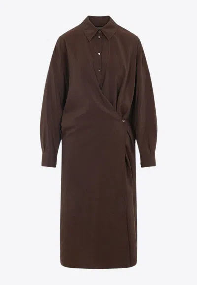 Lemaire Straight Collar Twisted Midi Dress In Brown