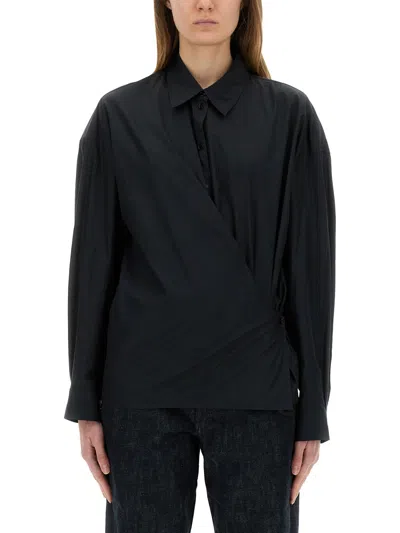 Lemaire Straight Collar Twisted Shirt In Black