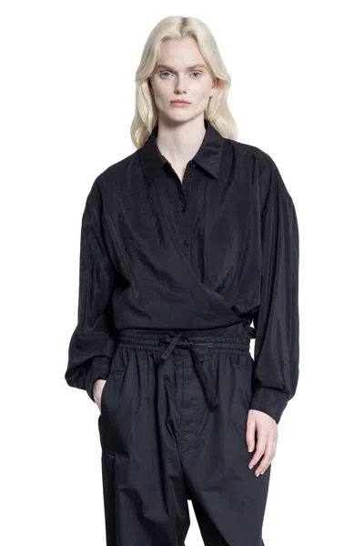 Lemaire Straight Collar Twisted Shirt In Black