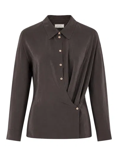 Lemaire Straight Collar Twisted Shirt In Brown