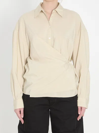 Lemaire Straight Collar Twisted Shirt In Brown