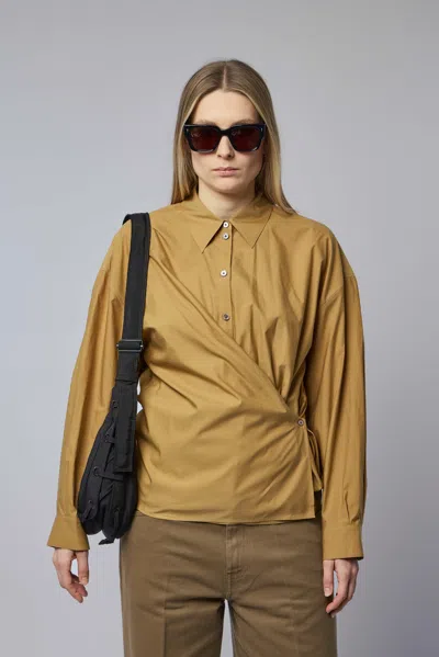 Lemaire Twisted Cotton And Silk-blend Poplin Wrap Shirt In Brown