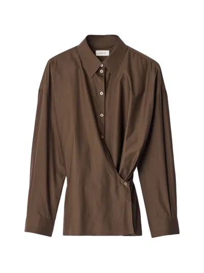 Lemaire Straight Collar Twisted Shirt In Brown