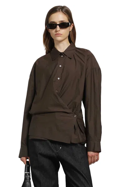Lemaire Straight Collar Twisted Shirt In Brown