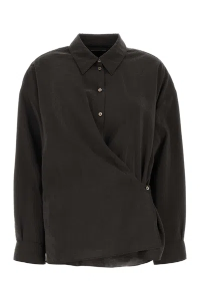 Lemaire Straight Collar Twisted Shirt In Brown