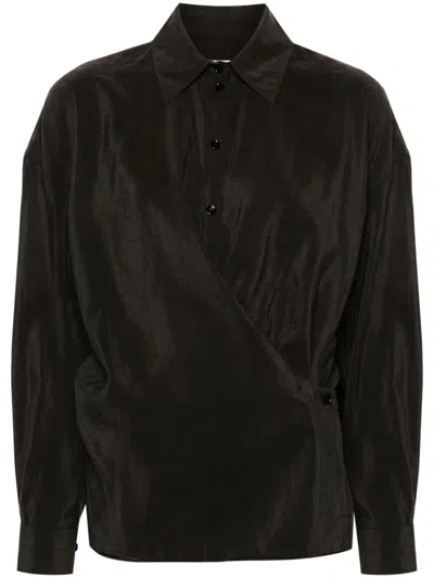 Lemaire Straight-collar Twisted Shirt In Brown