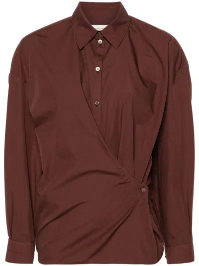 Lemaire Straight Collar Twisted Cotton Shirt In Bordeaux