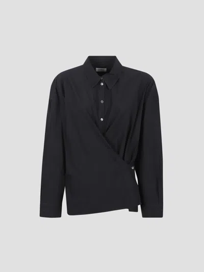 Lemaire Straight Collar Twisted Shirt For Women In Black