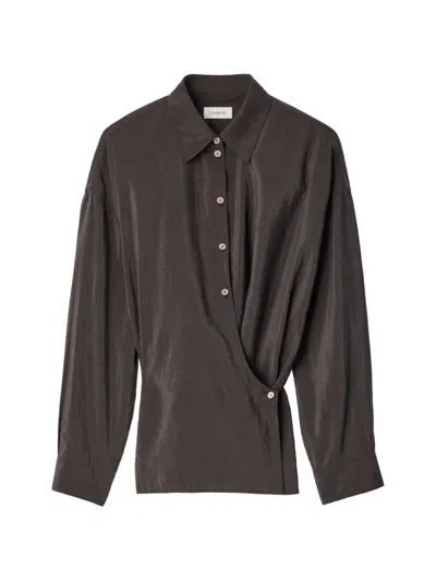 Lemaire Straight Collar Twisted Shirt In Dry Silk In Brown