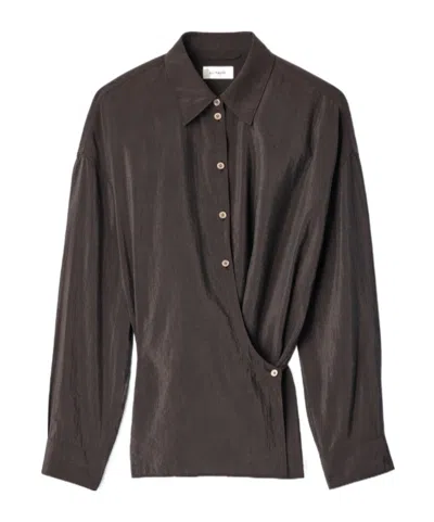 Lemaire Straight Collar Twisted Shirt In Dry Silk In Gray