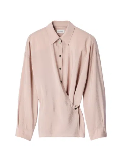 Lemaire Straight Collar Twisted Shirt In Dry Silk In Pink
